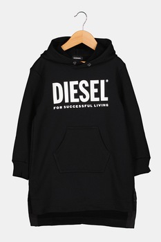 Diesel, Rochie-hanorac asimetrica cu buzunar kangaroo, Negru/Argintiu Diesel, Rochie-hanorac asimetrica cu buzunar kangaroo, Negru/Argintiu