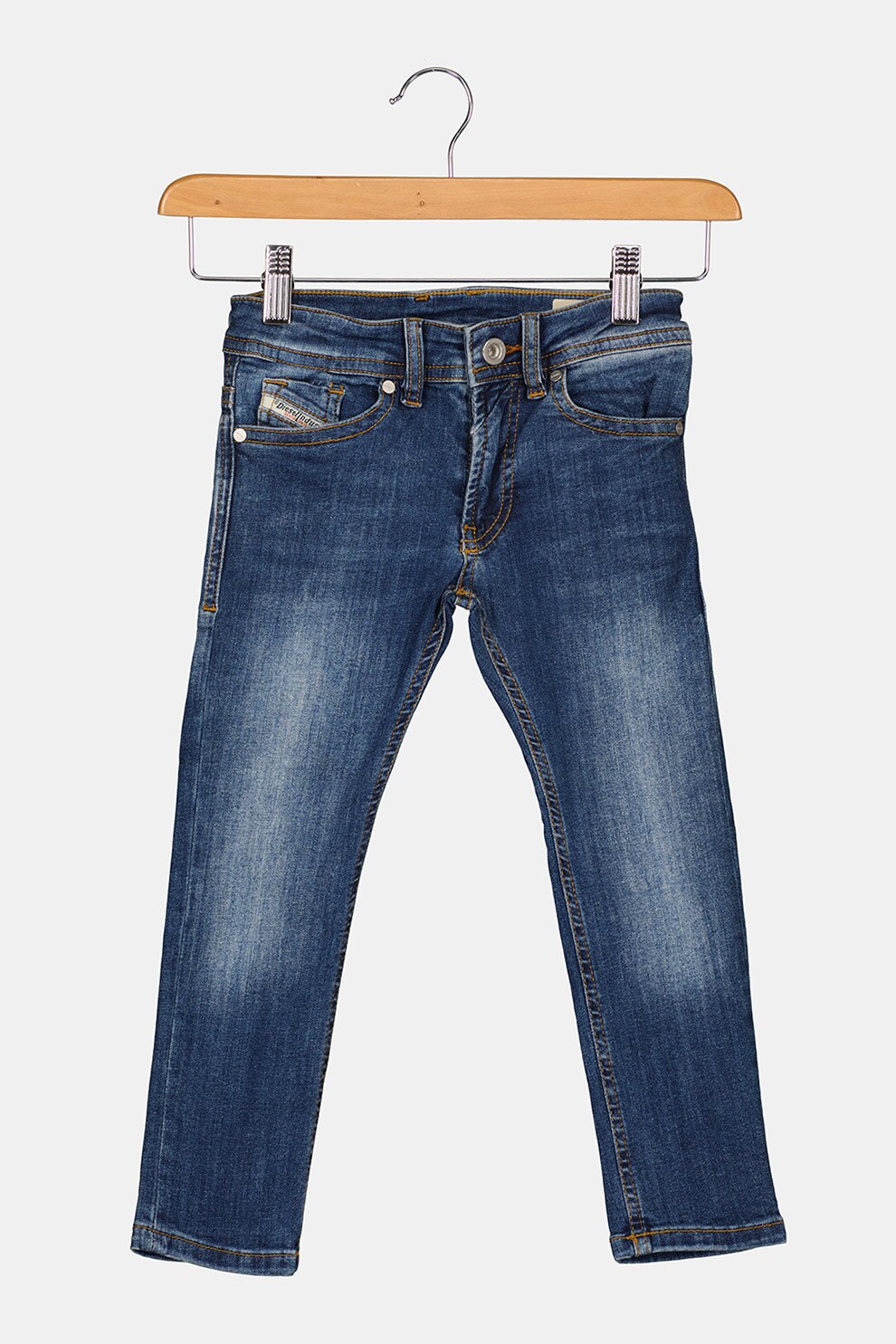 Diesel, Blugi slim fit cu aspect decolorat, Albastru inchis, 132 CM