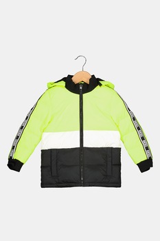 Diesel, Geaca cu gluga detasabila si model colorblock, Galben neon/Negru/Alb optic Diesel, Geaca cu gluga detasabila si model colorblock, Galben neon/Negru/Alb optic