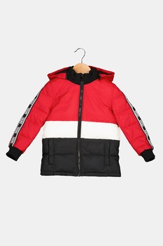 Diesel, Geaca cu gluga detasabila si model colorblock, Rosu/Negru/Alb Diesel, Geaca cu gluga detasabila si model colorblock, Rosu/Negru/Alb