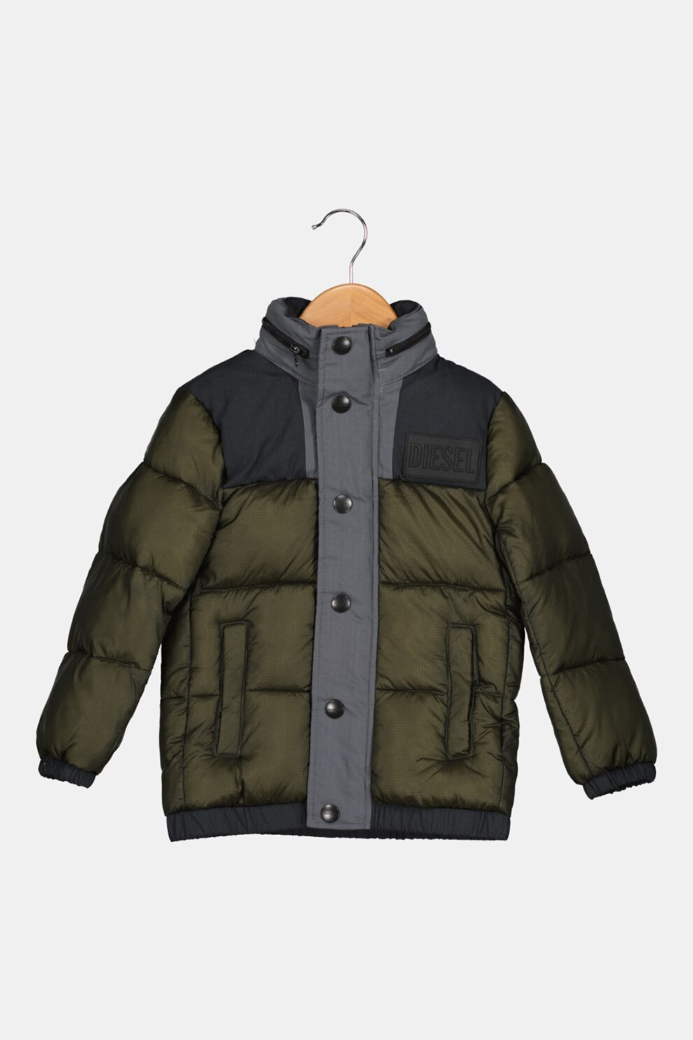 Diesel, Geaca matlasata cu model colorblock, Verde militar/Gri