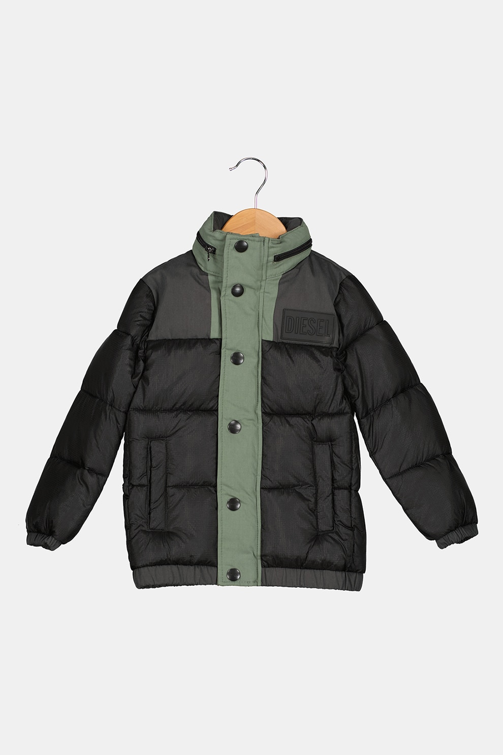 Diesel, Geaca matlasata cu model colorblock, Negru/Verde/Gri