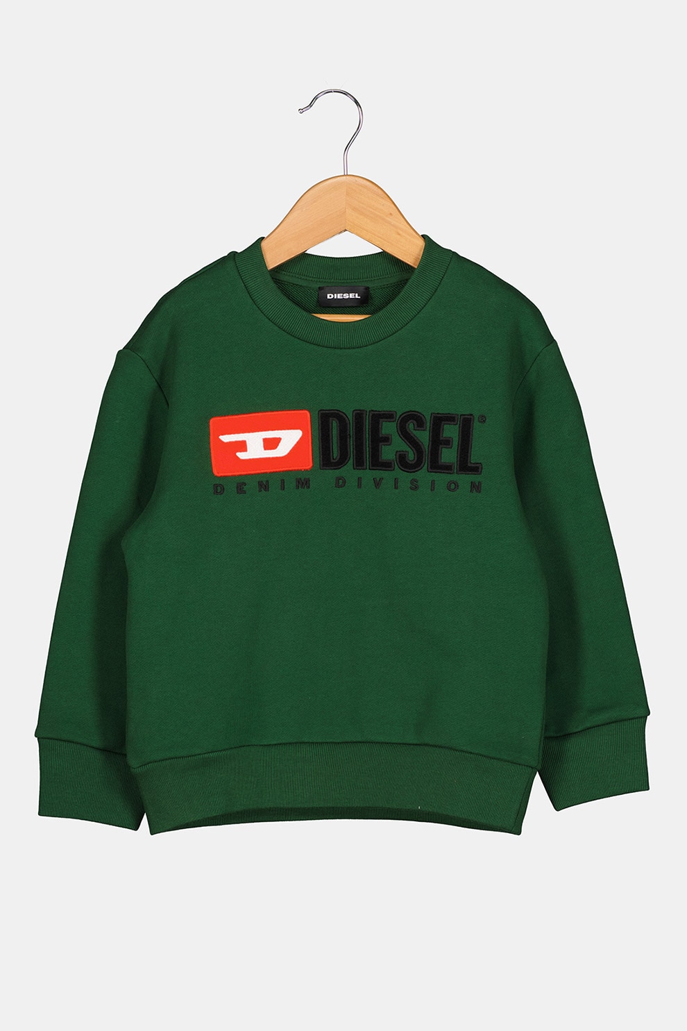 Diesel, Bluza sport cu decolteu la baza gatului si logo brodat, Verde inchis/Negru/Rosu