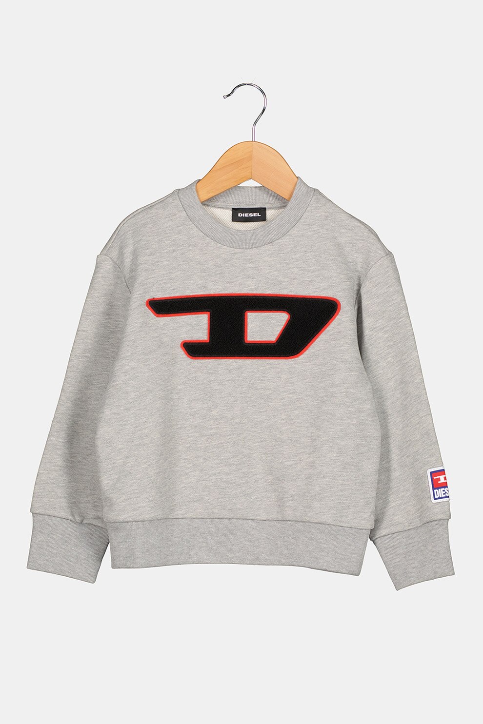 Diesel, Bluza sport de bumbac cu imprimeu logo, Gri melange/Negru/Rosu