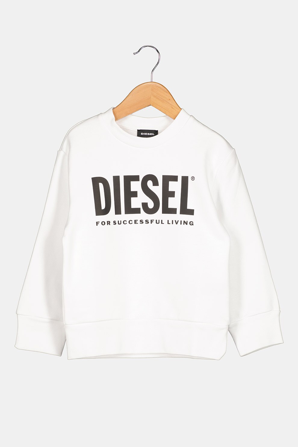 Diesel, Bluza sport cu decolteu la baza gatului si imprimeu logo contrastant, Alb optic/Negru