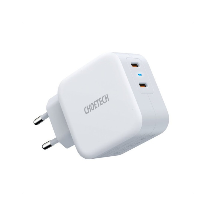 Incarcator Retea Fast Charger Choetech 40 W, Pd 3.0, 2 X Usb Type-c, Alb - 4977943