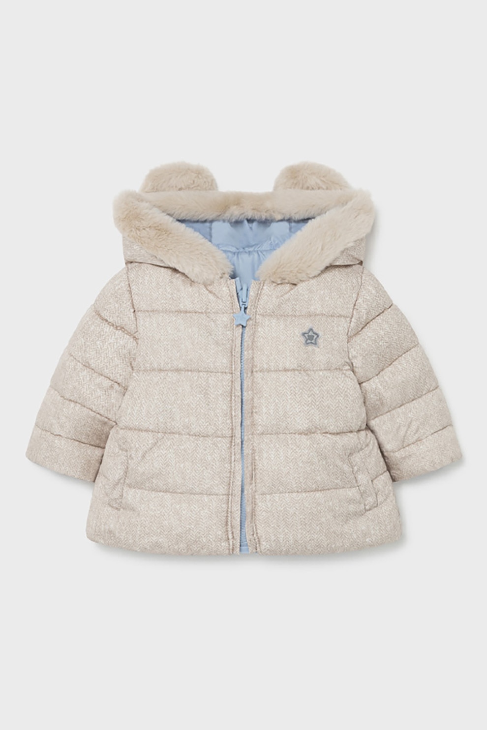 Mayoral, Geaca reversibila cu gluga, Bej/Albastru lavanda, 65 CM