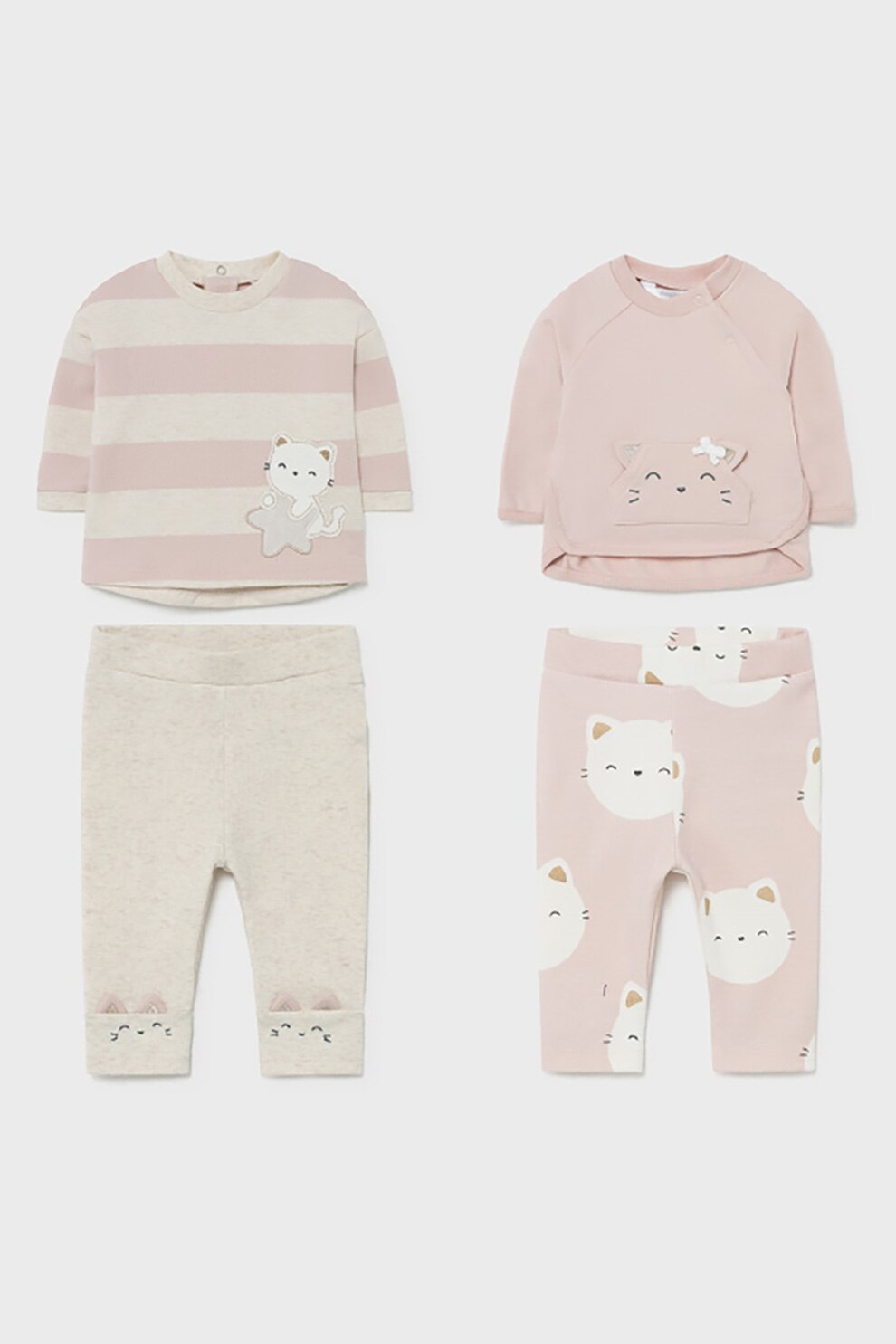 Mayoral, Set de bluza cu imprimeu si colanti - 4 piese, Roz/Maro camel