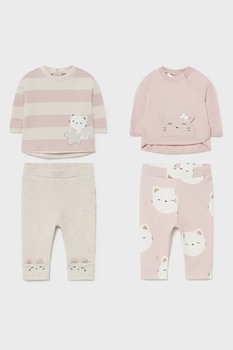 Mayoral, Set de bluza cu imprimeu si colanti - 4 piese, Roz/Maro camel Mayoral, Set de bluza cu imprimeu si colanti - 4 piese, Roz/Maro camel
