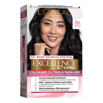 Vopsea de par permanenta cu amoniac L'Oreal Paris Excellence Creme 1 Negru, 192 ml Vopsea de par permanenta cu amoniac L'Oreal Paris Excellence Creme 1 Negru, 192 ml