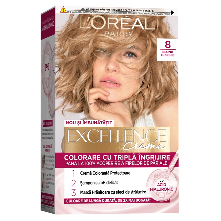 Vopsea de par permanenta cu amoniac L'Oreal Paris Excellence Creme 8 Blond Naturel, 192 ml