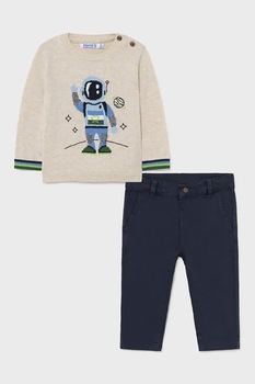 Mayoral, Set de pulover tricotat fin din amestec de lana si pantaloni, Maro deschis melange/Bleumarin Mayoral, Set de pulover tricotat fin din amestec de lana si pantaloni, Maro deschis melange/Bleumarin