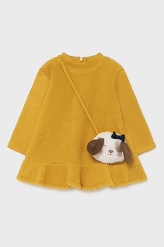 Mayoral, Set de rochie cu aspect de teddy si geanta crossbody - 2 piese, Galben sofran, 86 CM Mayoral, Set de rochie cu aspect de teddy si geanta crossbody - 2 piese, Galben sofran, 86 CM