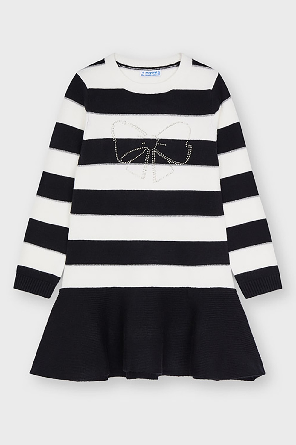 Mayoral, Rochie cu dungi si funda, Alb/Negru