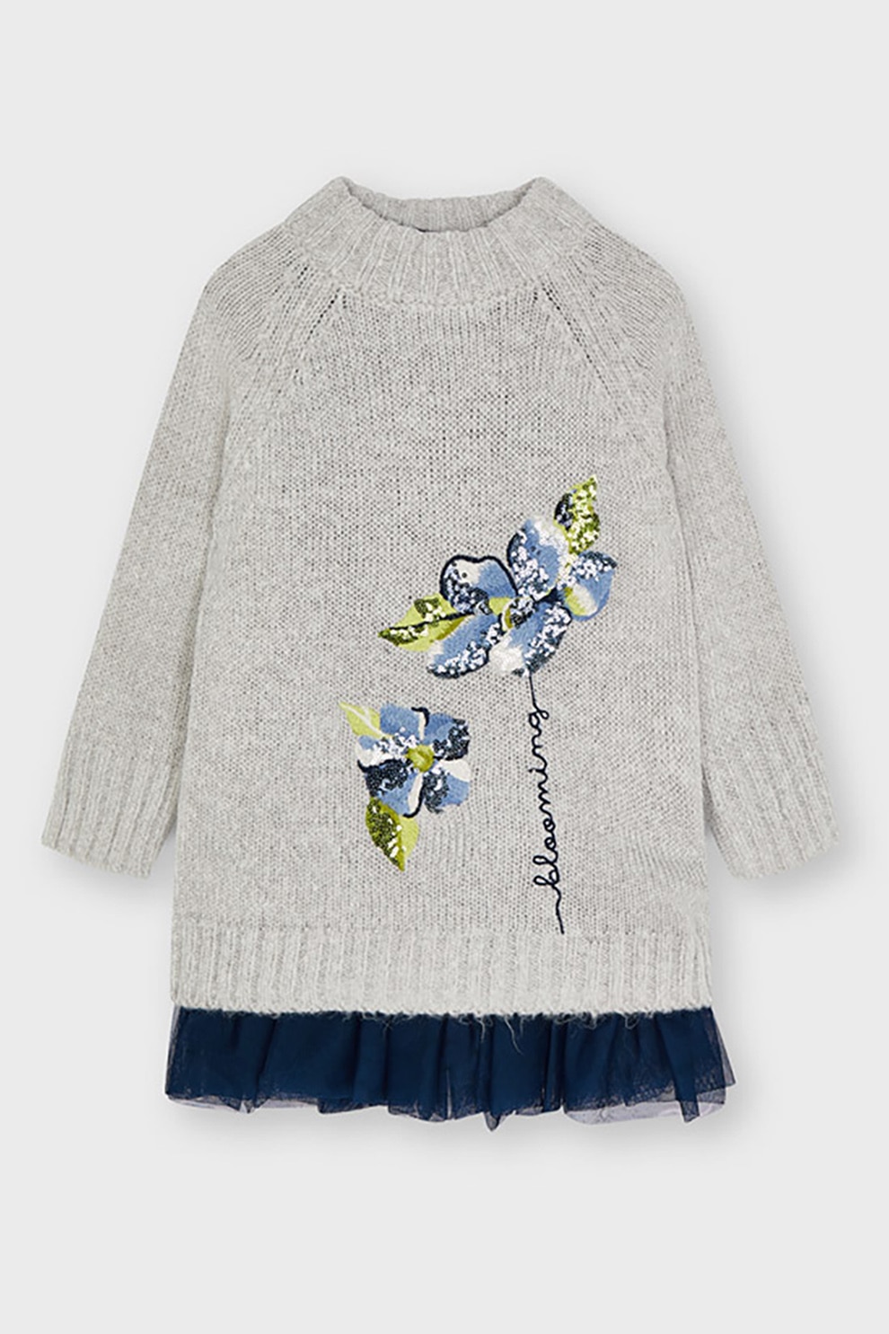 Mayoral, Set de rochie-pulover si rochie combi - 2 piese, Gri melange/Bleumarin