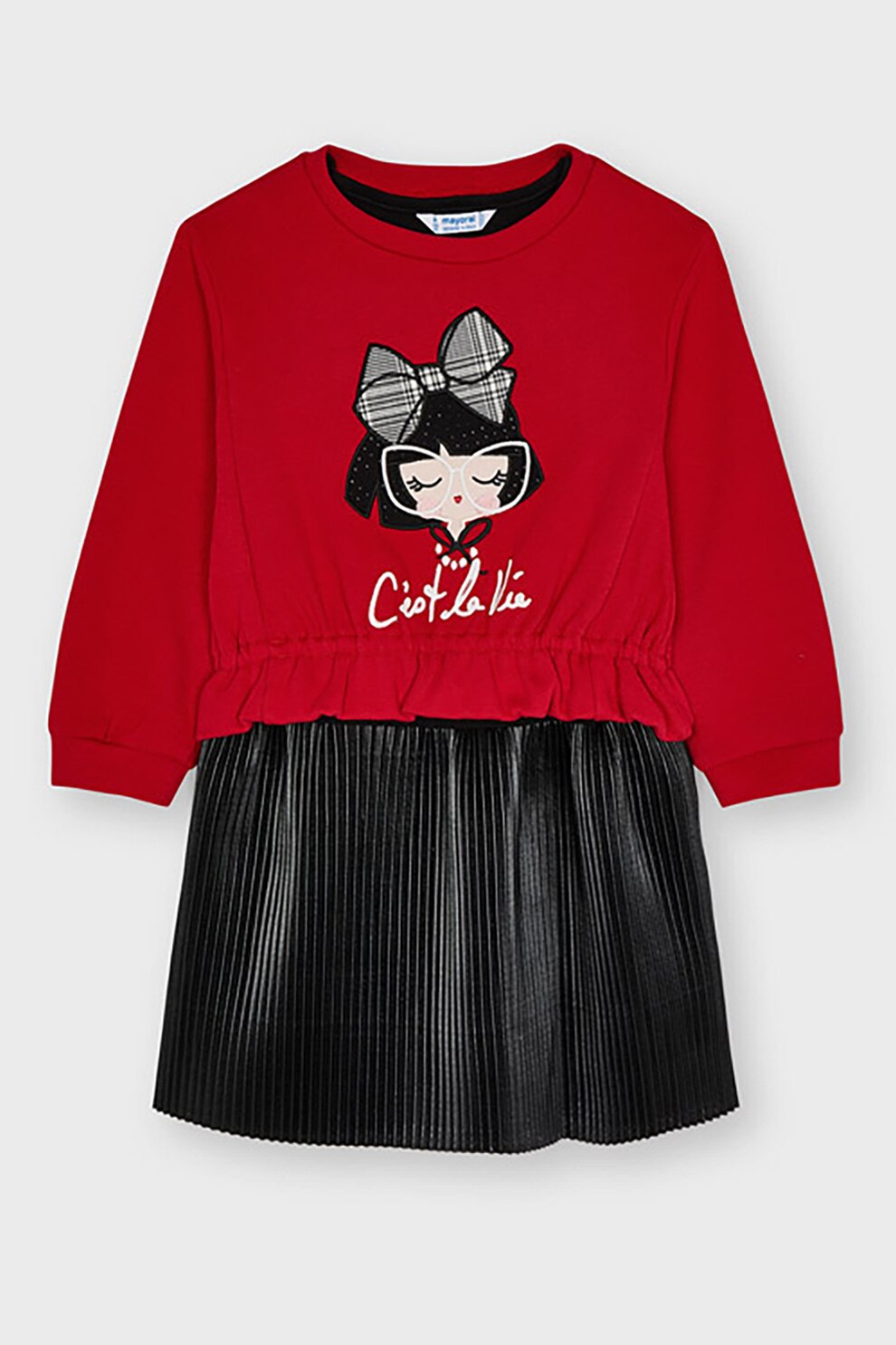 Mayoral, Set de bluza cu imprimeu si rochie combi - 2 piese, Rosu/Negru