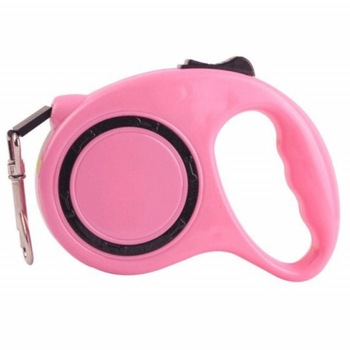 Lesa retractabila 5 m Pufo Puppy pentru caini de talie mica sau medie, sistem carabina cu vartej, roz Lesa retractabila 5 m Pufo Puppy pentru caini de talie mica sau medie, sistem carabina cu vartej, roz