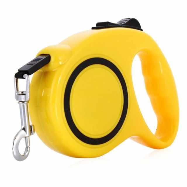 Lesa retractabila 5 m Pufo Puppy pentru caini de talie mica sau medie, sistem carabina cu vartej, galben