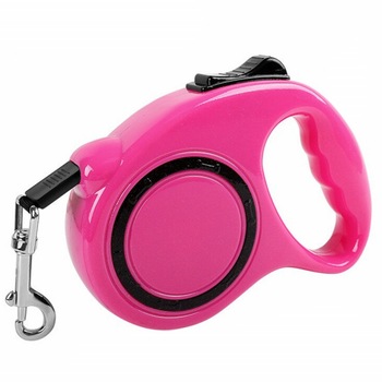 Lesa retractabila 5 m Pufo Puppy pentru caini de talie mica sau medie, sistem carabina cu vartej, fucsia Lesa retractabila 5 m Pufo Puppy pentru caini de talie mica sau medie, sistem carabina cu vartej, fucsia