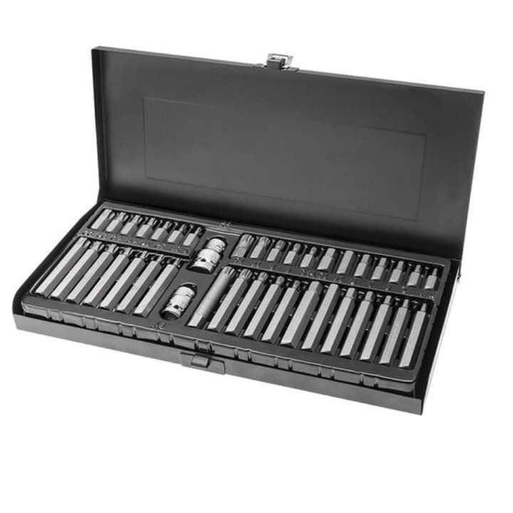 Trusa profesionala 40 biti pentru surubelnite hexagonali, torx si spline, Hogert, din otel aliaj de inalta calitate Cr-V