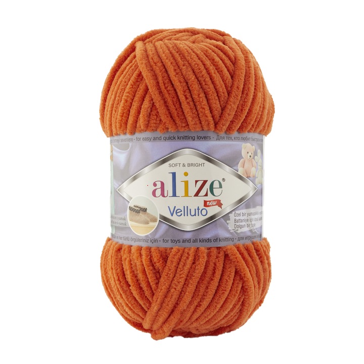 Fir Textil Alize Velluto 06, pentru crosetat si tricotat, acril, portocaliu, 68 m