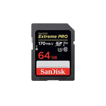 Card de memorie, SanDisk Ultra Extreme Pro, SDXC, Capacitate 64 GB, 170/90 MB/s, UHS-I, Class 10, V30, U3, Video 4K Card de memorie, SanDisk Ultra Extreme Pro, SDXC, Capacitate 64 GB, 170/90 MB/s, UHS-I, Class 10, V30, U3, Video 4K