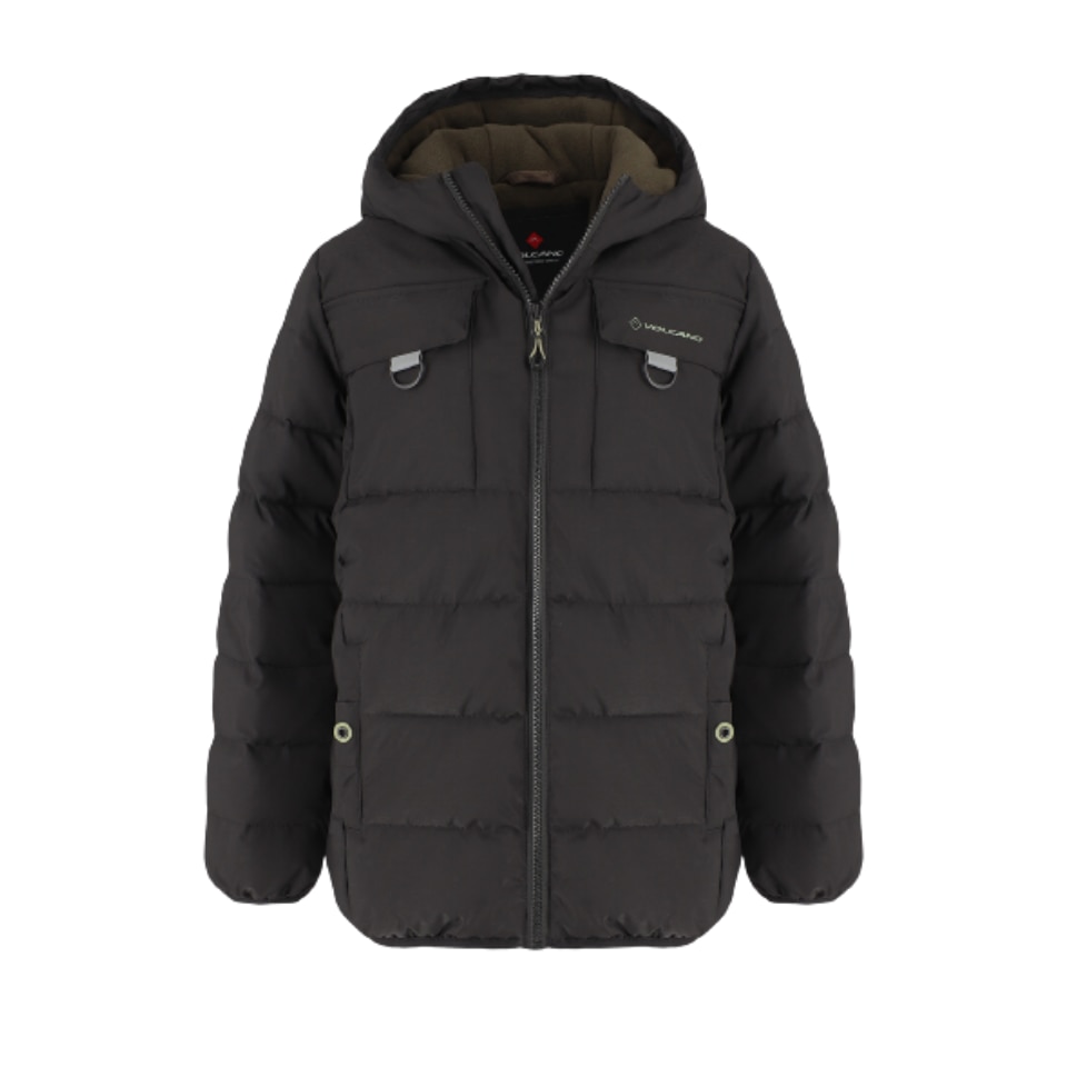 Geaca de iarna cu gluga Osbert Junior, Volcano, 146-152, 10-12 ani, Poliester/Fleece, Negru/ Oliv