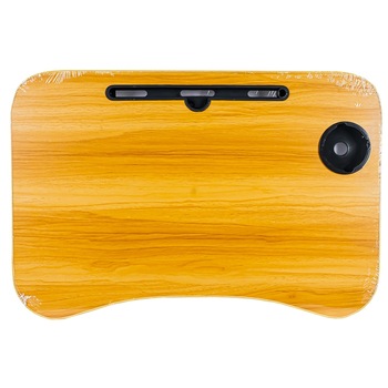 Masuta pliabila cu suport pentru pahar/creioane, realizata din lemn, cu picioare metalice, 60 x 40 x 27 cm, galben mustar Masuta pliabila cu suport pentru pahar/creioane, realizata din lemn, cu picioare metalice, 60 x 40 x 27 cm, galben mustar