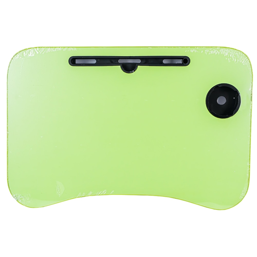 Masuta pliabila cu suport pentru pahar/creioane, realizata din lemn, cu picioare metalice, 60 x 40 x 27 cm, verde deschis