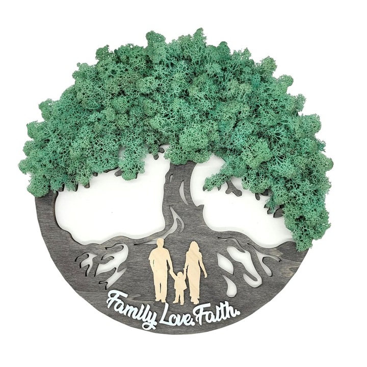 Pomul Vietii gri cu licheni stabilizati verde pacific,40x40 cm,Crioflora