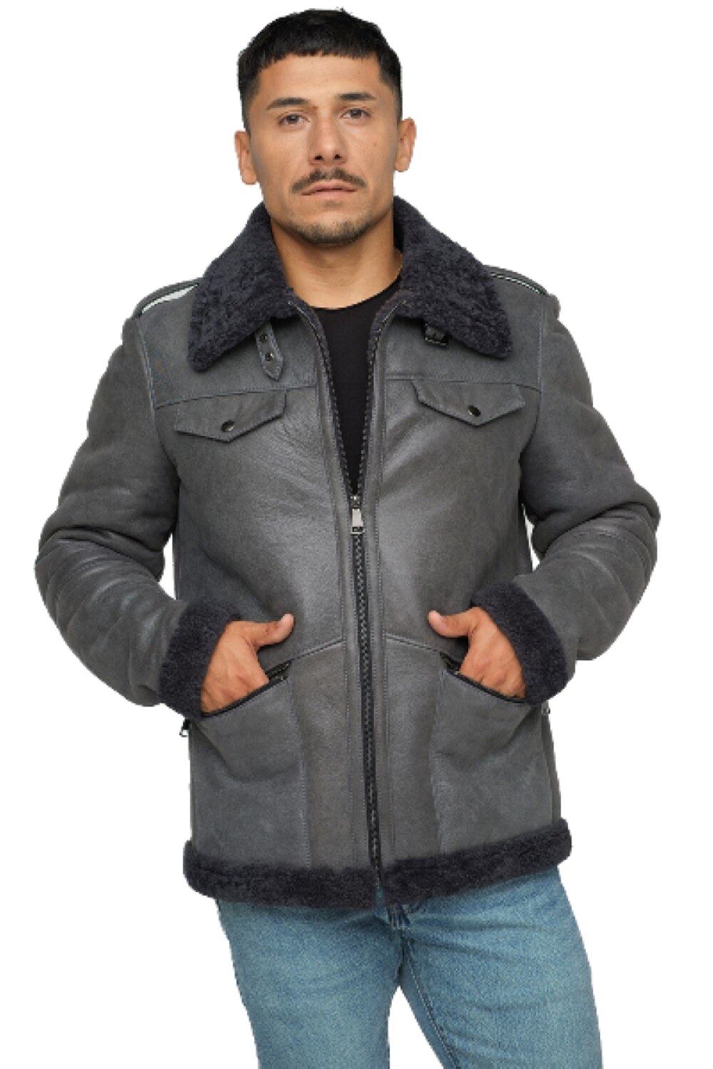 Jacheta din blana de miel 373, Gri