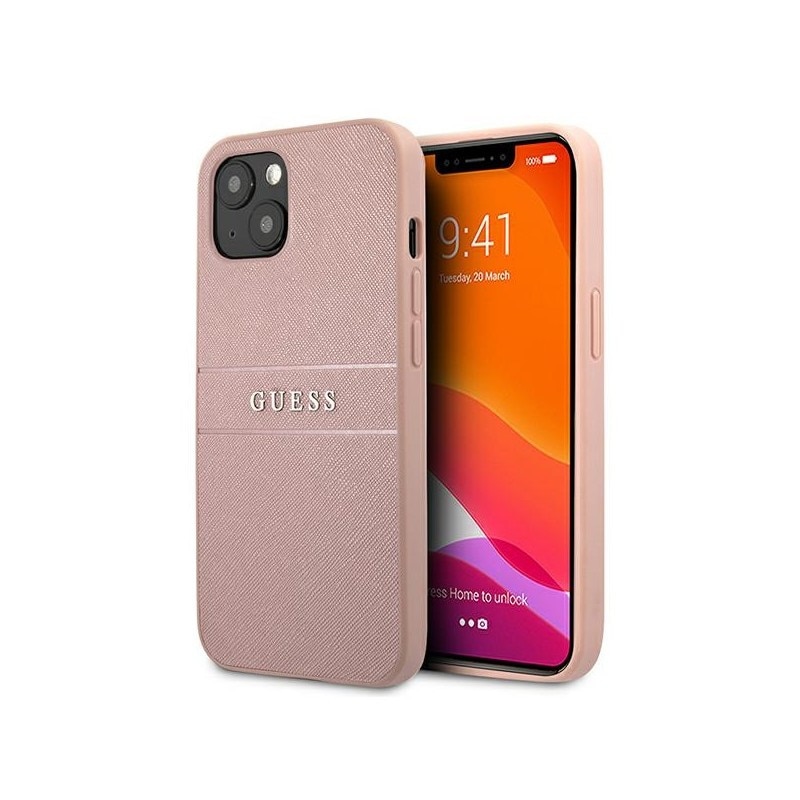 Husa Spate Guess Compatibila Cu iPhone 13 Mini, Colectia Saffiano Stripe Roz - 9023478