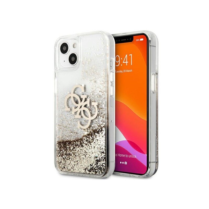 Husa Spate Guess Compatibila Cu iPhone 13 Mini, Colectia Liquid Glitter, Gold - 9024635