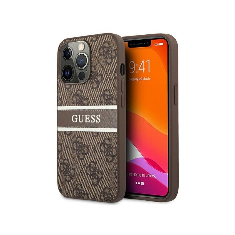 Husa Spate Guess Compatibila Cu iPhone 13 Pro, Colectia 4G Stripe Maro -9023652
