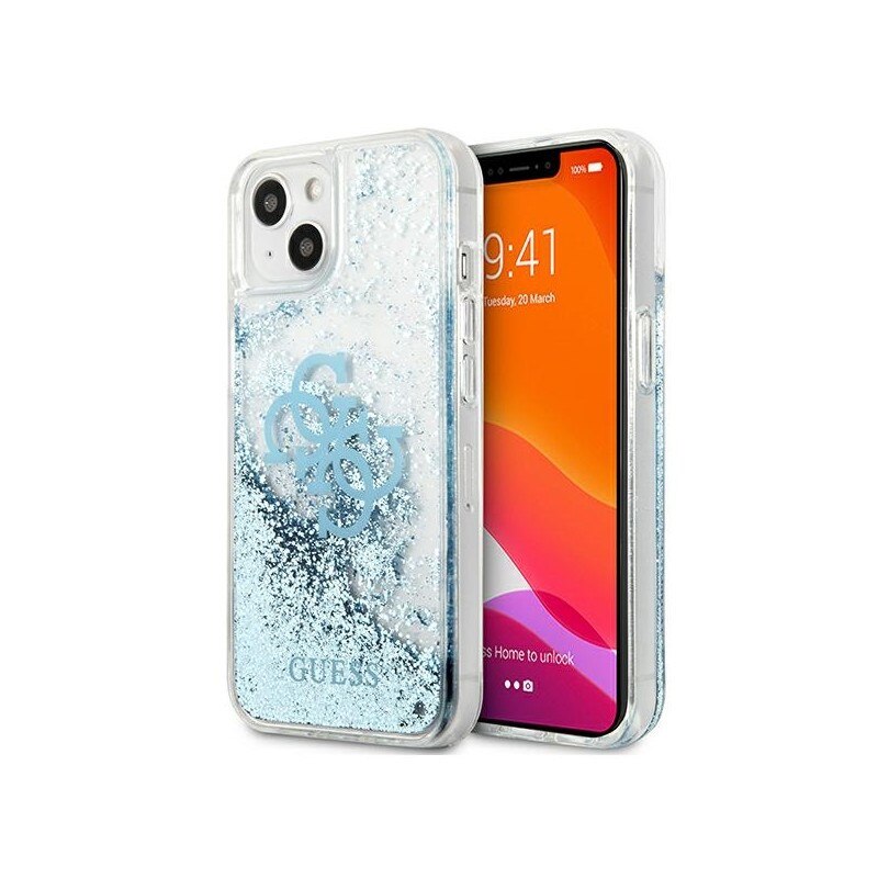 Husa Spate Guess Compatibila Cu iPhone 13, Colectia Liquid Glitter, Albastru - 9024604