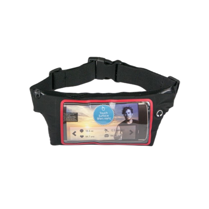 Спортна чанта за бягане със сензорна повърхност за мобилен телефон, регулируем колан, водоустойчива, черна, JMB-BBL2988
