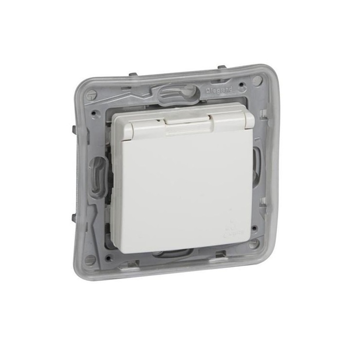 Единичен контакт с капак IP44, Legrand Niloe, механизъм, Без рамка, 764532, бял