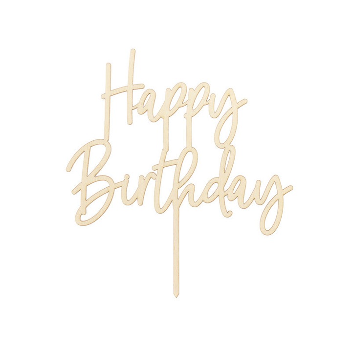 Дървена украса за торта Happy Birthday 15 х 16,5 см