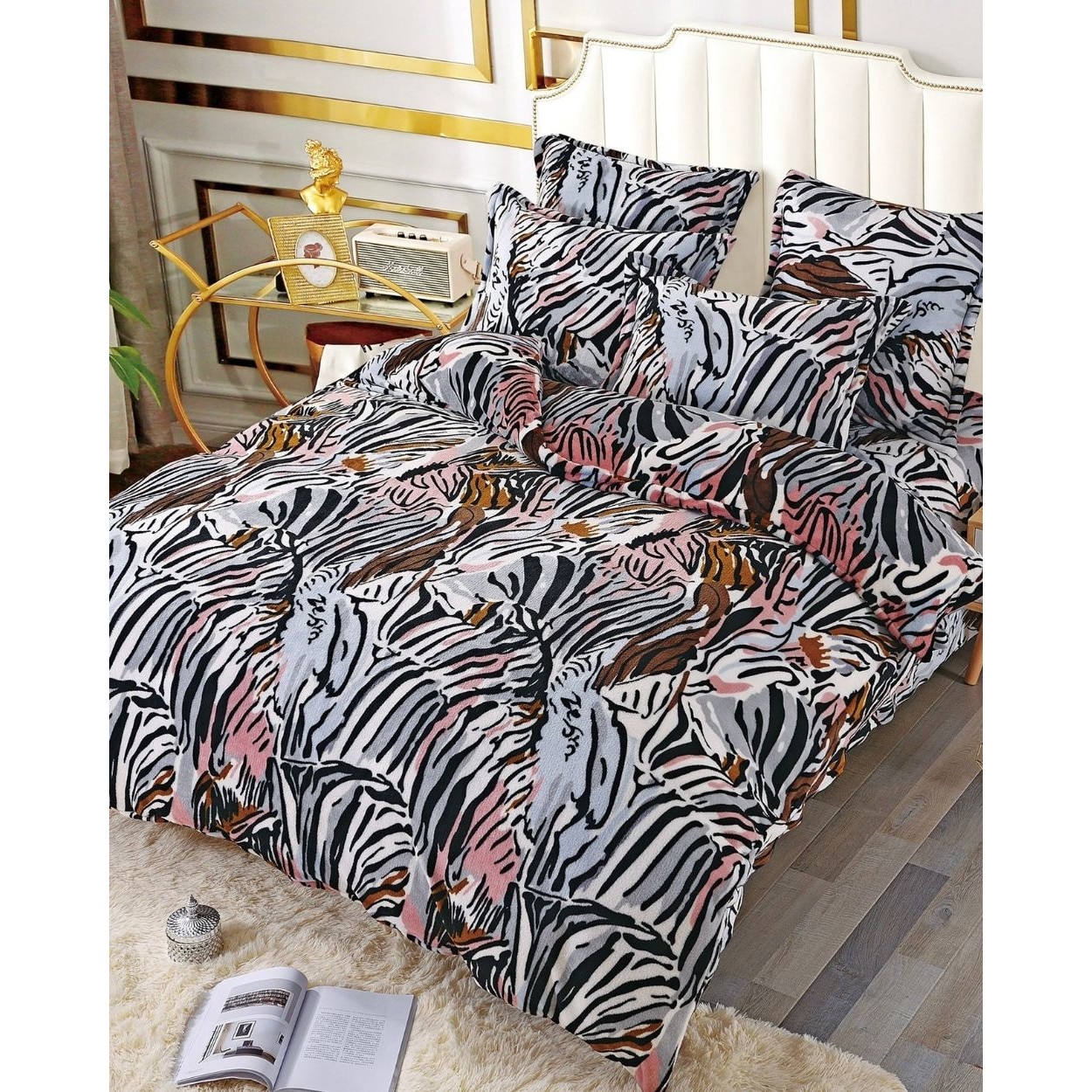 Set Lenjerie Pufoasa Cocolino cu 2 Fete, Pat 2 Persoane, 6 Piese, Dungi Negre, LCJ6-31