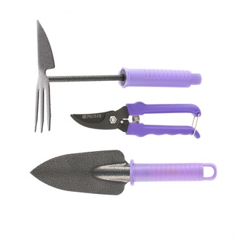 Set unelte gradina cu foarfeca, manere din plastic, 3 piese Set unelte gradina cu foarfeca, manere din plastic, 3 piese