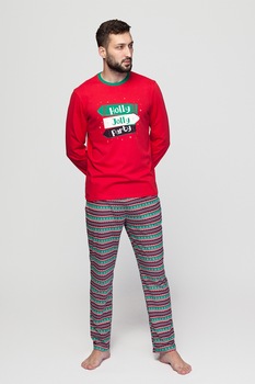 Sofiaman, Pijama de bumbac cu tematica de Craciun, rosu, verde marin, alb Sofiaman, Pijama de bumbac cu tematica de Craciun, rosu, verde marin, alb