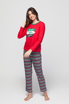 Sofiaman, Pijama de bumbac cu tematica de Craciun, rosu, verde marin, alb Sofiaman, Pijama de bumbac cu tematica de Craciun, rosu, verde marin, alb
