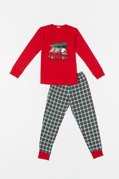 Sofiaman, Pijama de bumbac cu tematica de Craciun, rosu, verde marin, alb Sofiaman, Pijama de bumbac cu tematica de Craciun, rosu, verde marin, alb