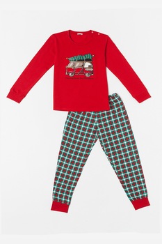 Sofiaman, Pijama de bumbac cu tematica de Craciun, rosu, verde marin, alb Sofiaman, Pijama de bumbac cu tematica de Craciun, rosu, verde marin, alb
