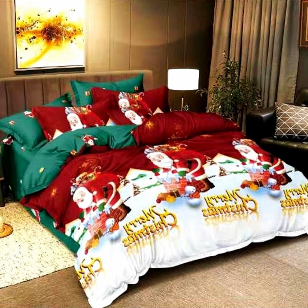 Lenjerie de pat dublu, bumbac satinat PUCIOASA, 4 piese, 2 persoane, 220x230cm, Craciun35