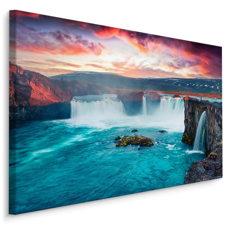 Картина за спалня CASCADE Пейзаж 3D Декор 40см x 30см Розово небе, Облаци, Цветен, Креативен декор, Канава, Платно върху дървена рамка, Модерни декорации за дома