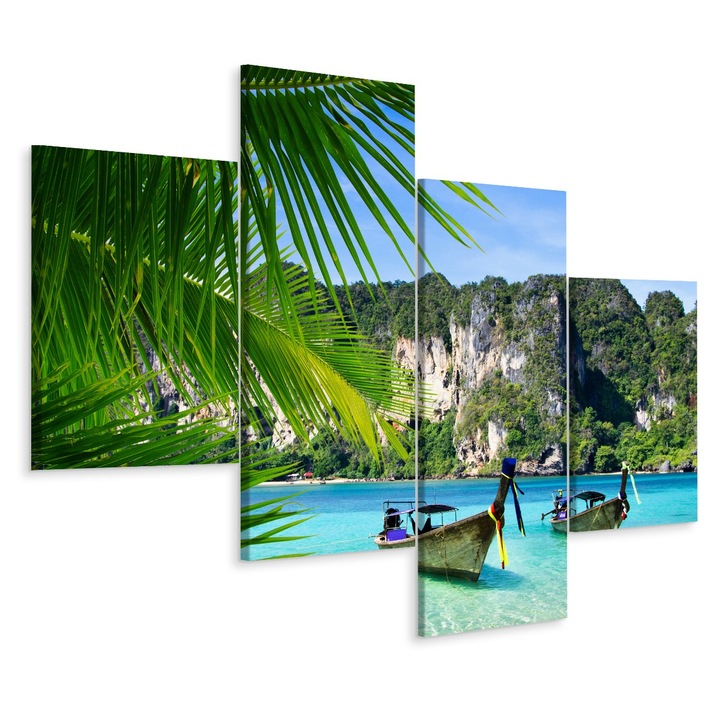 Комплект Картини 4 Части Големи Лодки Небе ПЕЙЗАЖ 3D 160см x 100см Мултиплатно, Платно върху дървена рамка, Модерни Декорации за Дома