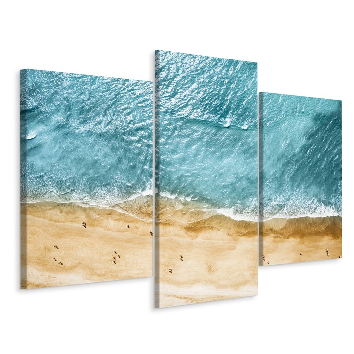 Set Tablou 3 Piese Triptic OCEAN Plaja Vedere Aeriana 180cm x 120cm Peisaj, Efect 3D, Creative decor, Decorative, Canvas, Modern design
