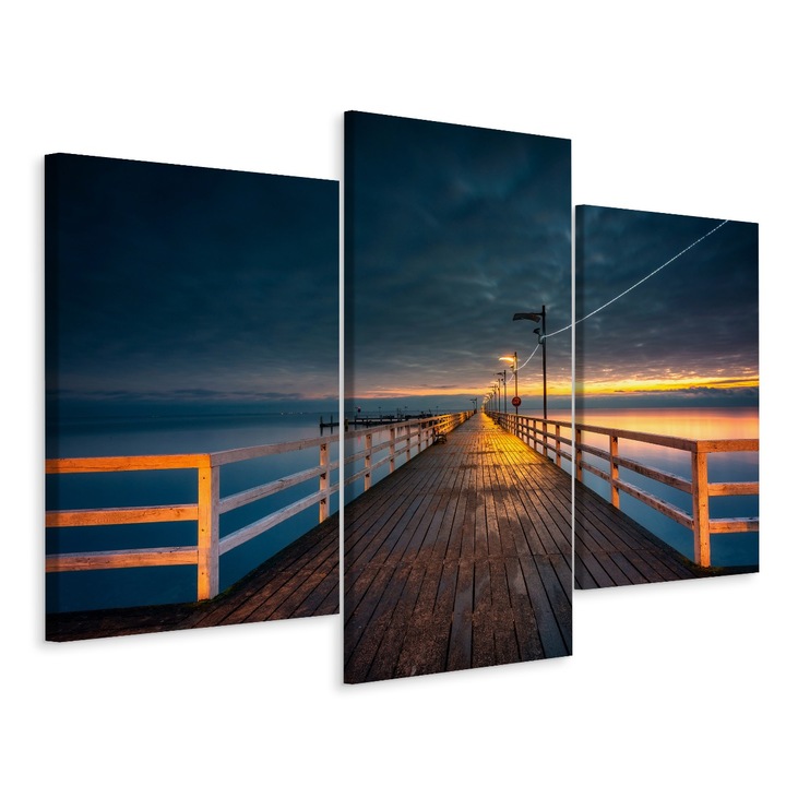 Set Tablou 3 Piese Triptic CHEI Perspectiva Peisaj 3D 180cm x 120cm Multicolor, Modern design, Decorative, Panza pe cadru de lemn