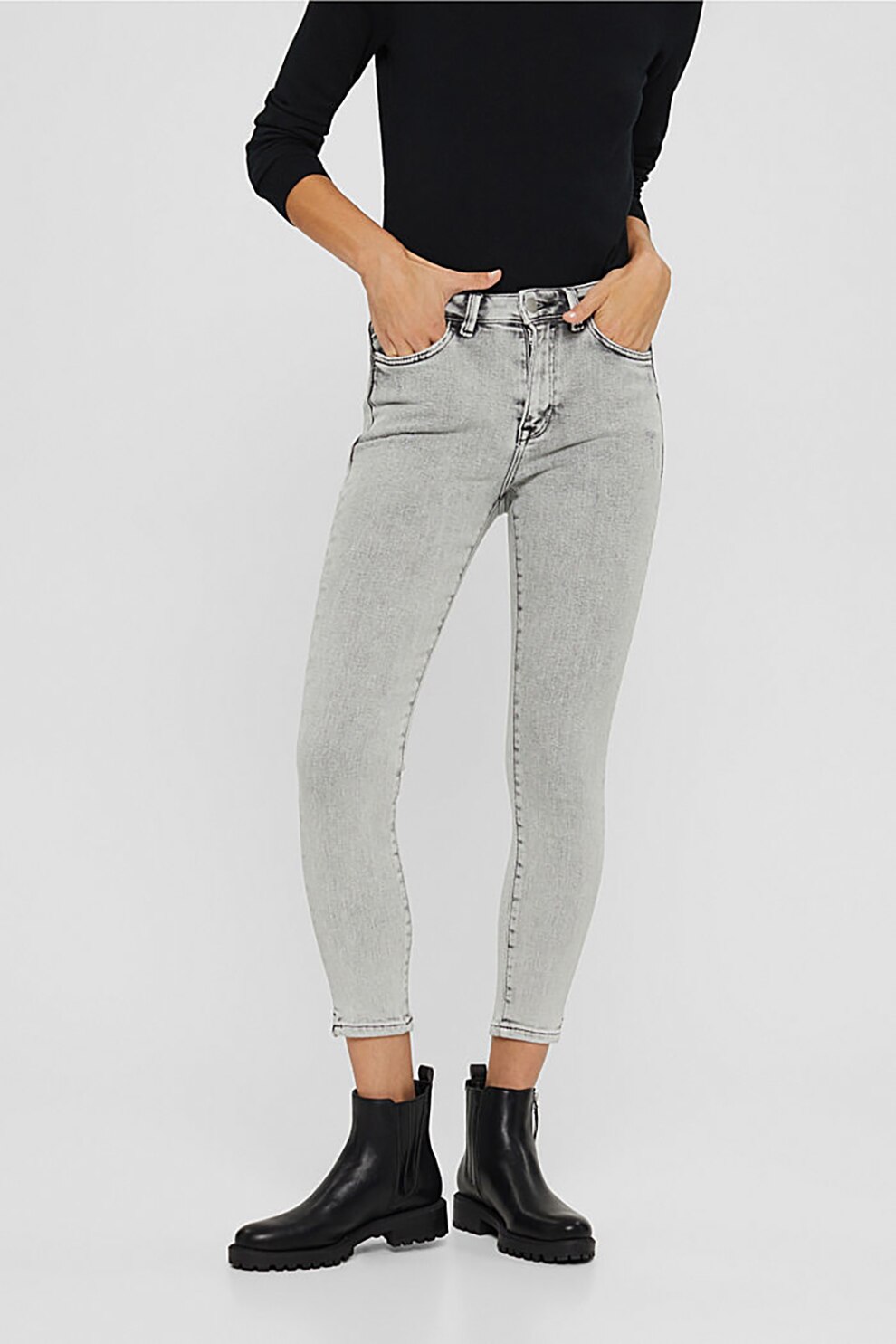 EDC by Esprit, Blugi super skinny cu aspect decolorat, Gri deschis